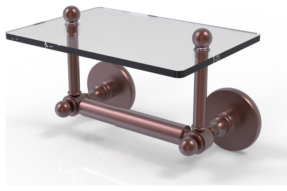 Prestige Skyline 2-Post Toilet Tissue Holder with Glass Shelf, Antique Copper