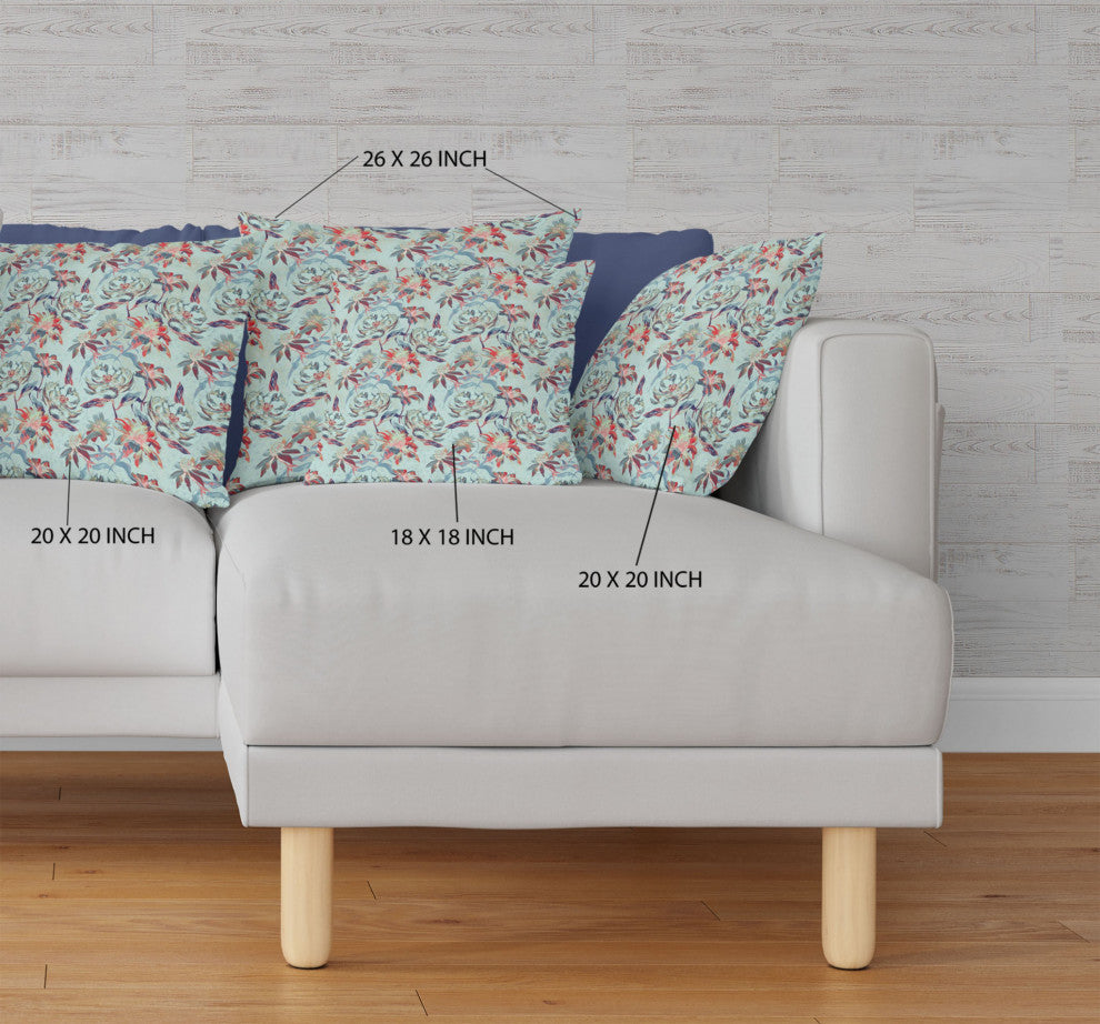 26" Red Aqua Roses Indoor Outdoor Throw Pillow