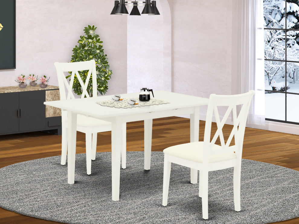 Rectangular Dining Set 2 Wood Chair, Small Butterfly Leaf Table, Linen White