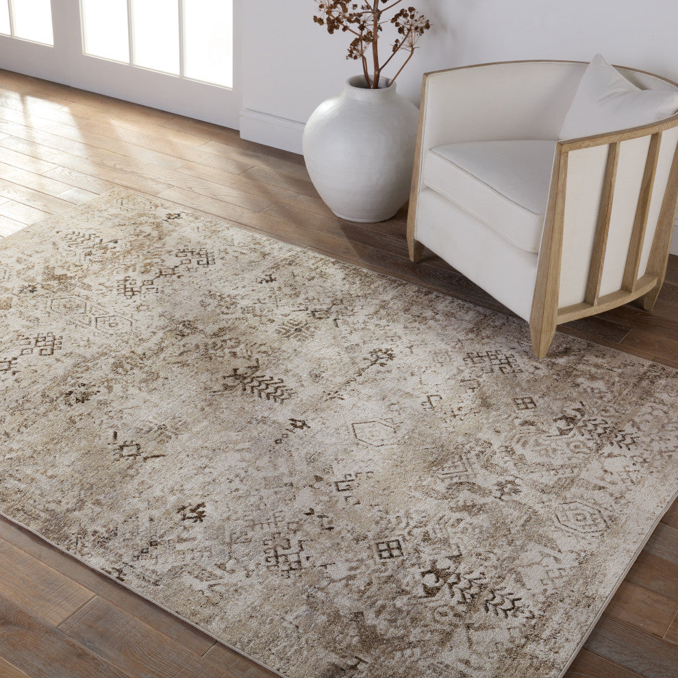 Machine Washable Vibe by Jaipur Living Kati Tribal Brown/ Cream Area Rug, 2'8"x1