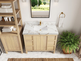 Elizabeth Oak 42" Single Sink Vanity, White 2" Viola Gold