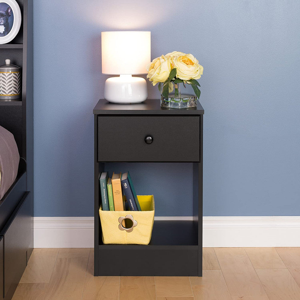 Tall 1 Drawer Nighstand, Black