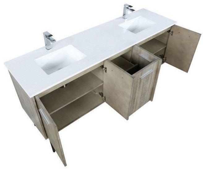 Lancy Modern 72" Rustic Acacia Double Sink Bathroom Vanity, Monte Chrome Faucet