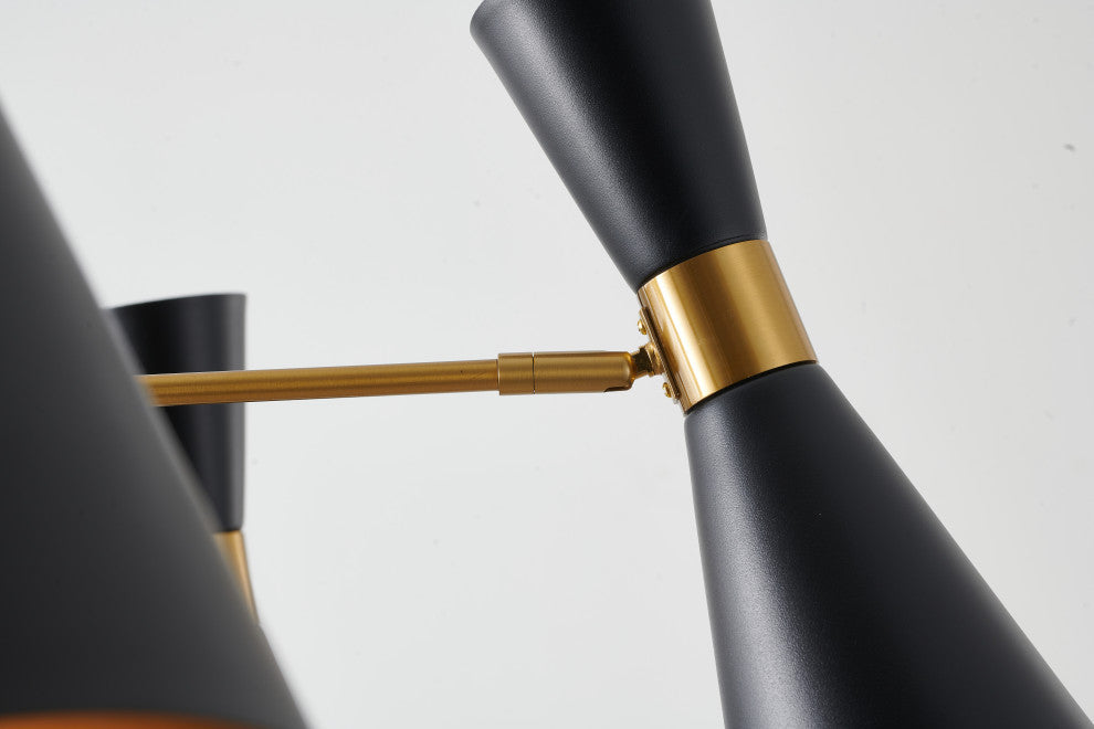 6-Light Gold Chandelier With Black Cone Shades