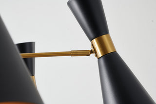 6-Light Gold Chandelier With Black Cone Shades