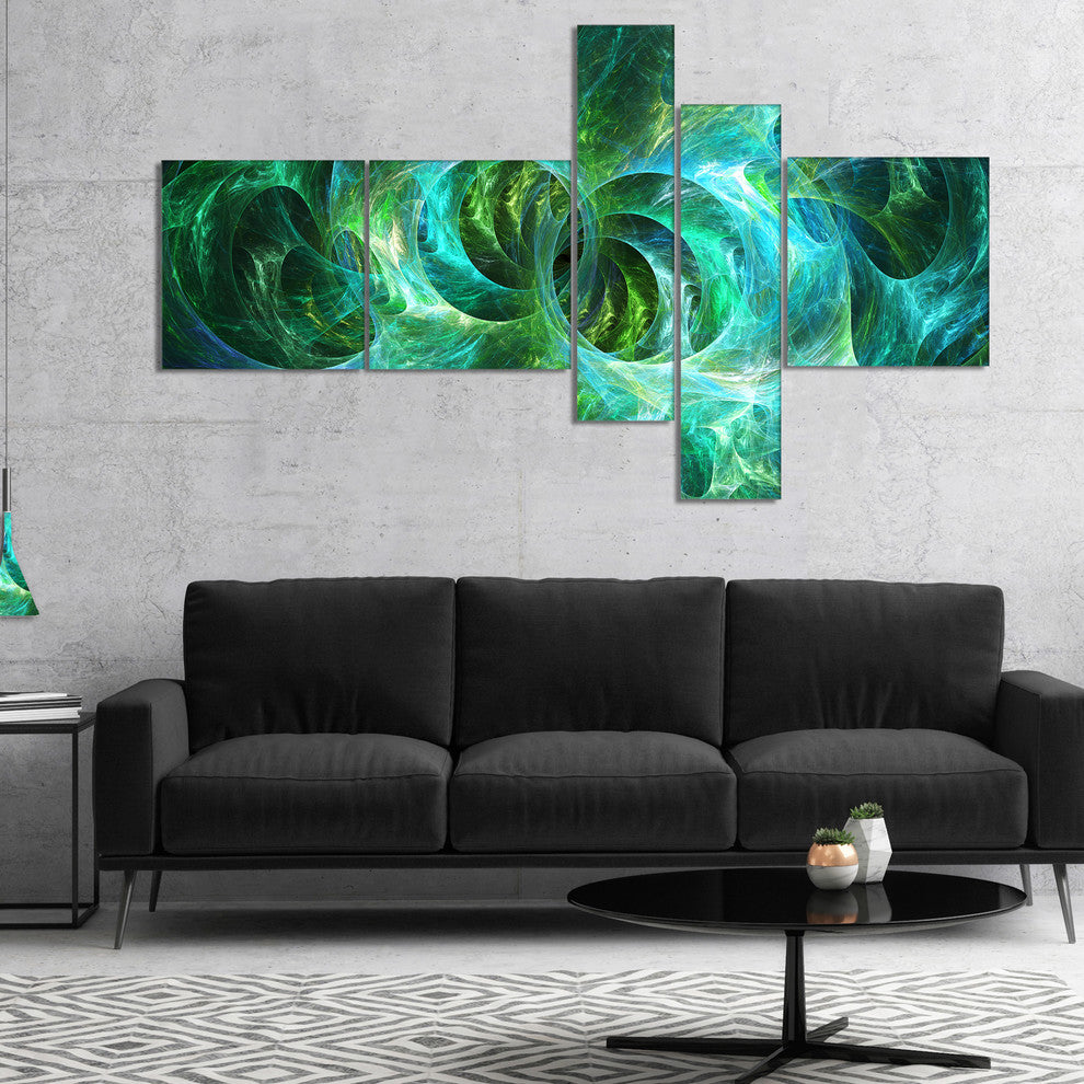 Blue Fractal Ornamental Glass, Abstract Canvas Art Print, 60"x32", 5 panels