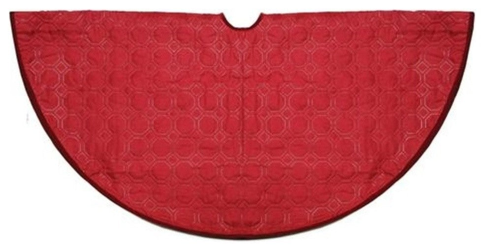 48" Red Quilted Christmas Decorative Tree Skirt With Velvety Trim