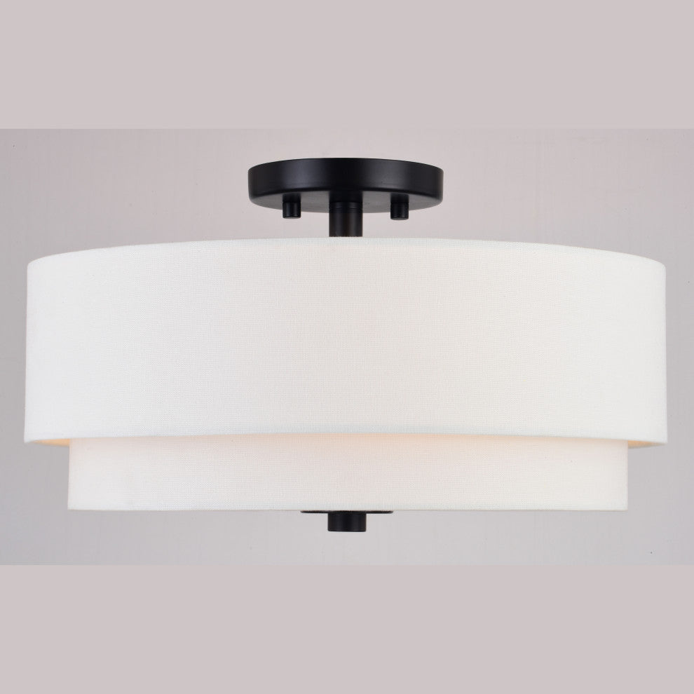 Burnaby Mid-Century Drum Semi Flush Ceiling Light, Black, 16"wx9"hx16"d