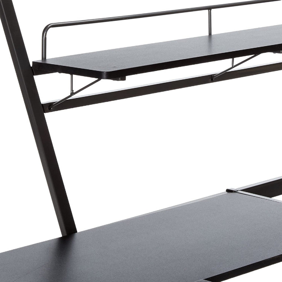 Benzara BM186052 Contemporary Metal Loft Bed With Desk, Black and Silver