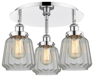 Chatham-3 Light 18" Flush Mount-Polished Chrome, Clear Glass Shade