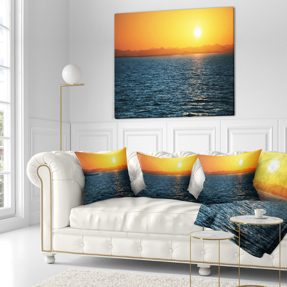 Beautiful River View At Sunset Seashore Throw Pillow, 18"x18"