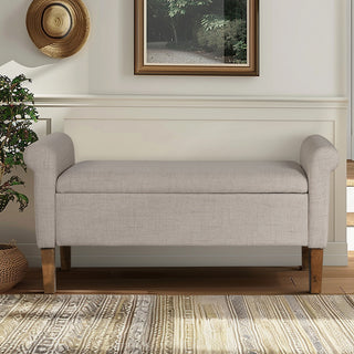 510 Design Aubrey Upholstered Storage Bench, Cream, Bench