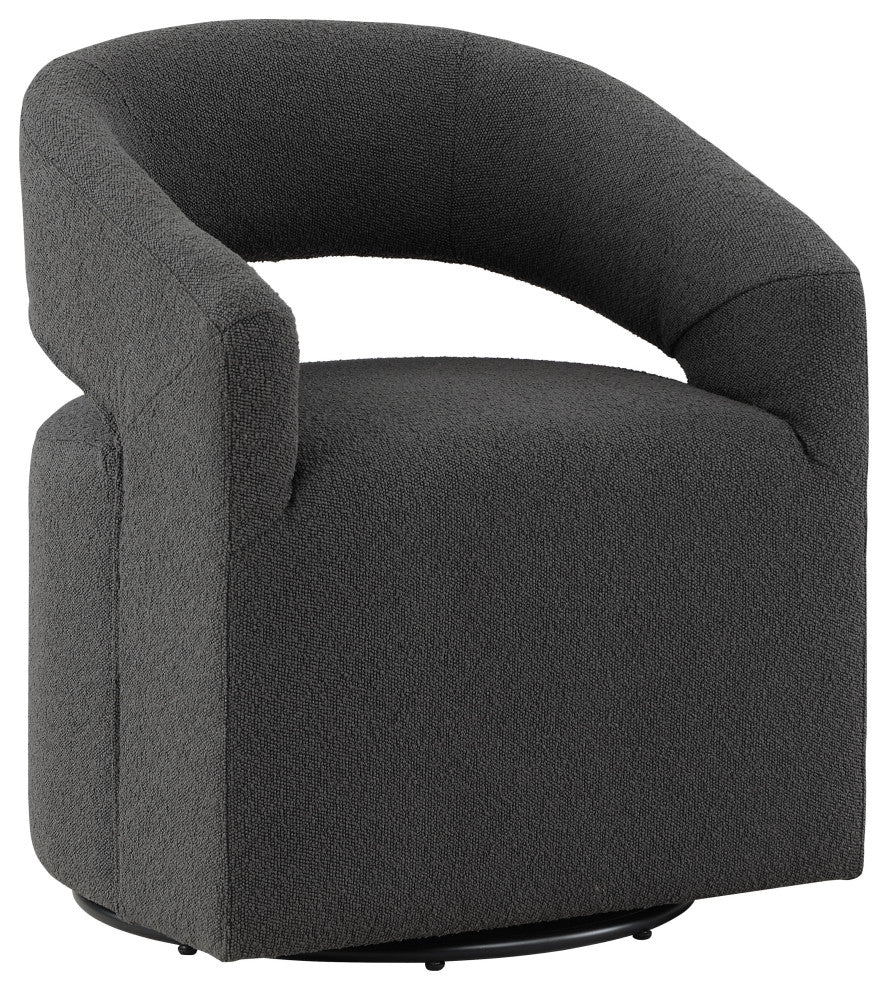 Mindy Boho Boucle Upholstered Swivel Accent Barrel Chair, Gray