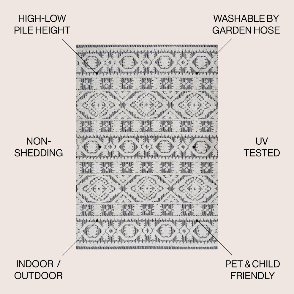 Citta High-Low Pile Mediterranean Tile Indoor/Outdoor Runner Rug