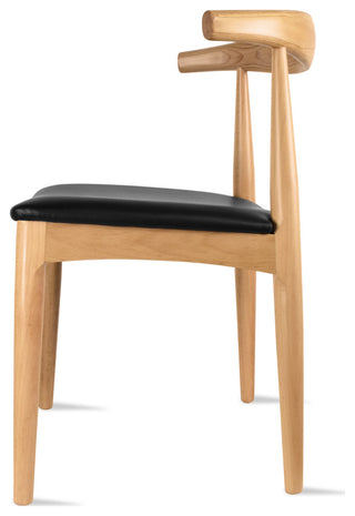 Set of 2 Modern Wooden Elbow Dining Chairs With PU Leather or Beige Fabric Seat, Natural