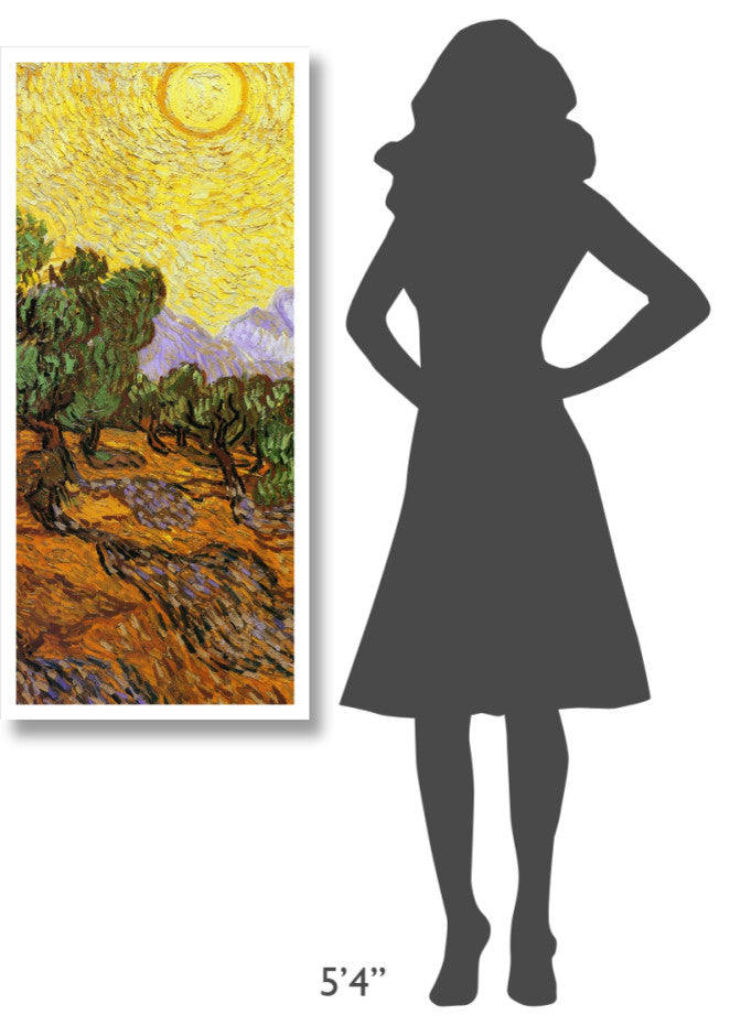 "Olive Trees With Yellow Sky And Sun (center)" Paper Art, 21"x46"