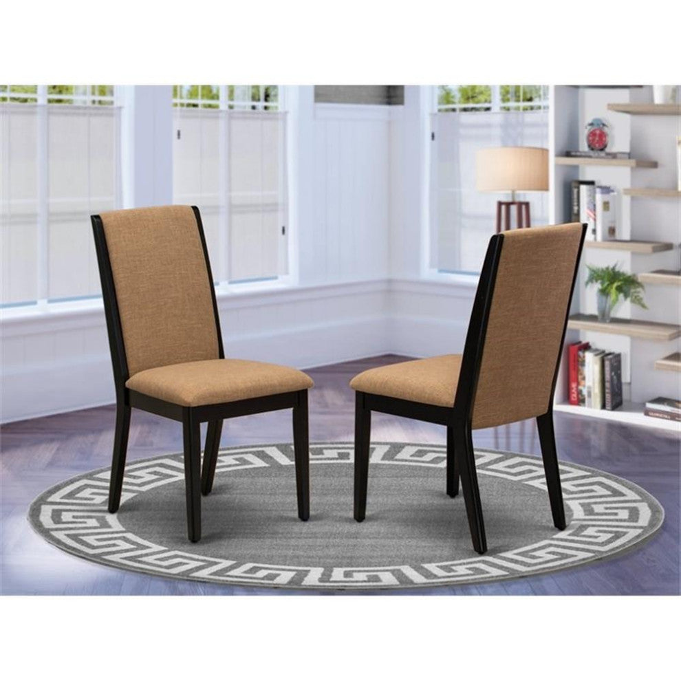 East West Furniture Lancy 39" Fabric Dining Chairs in Black/Brown (Set of 2)