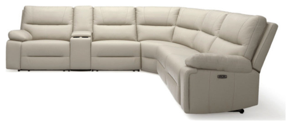 Malibu 130" Top Grain Leather 6-Piece Power Reclining Sectional, Cream Taupe Beige