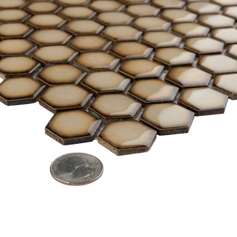 Hudson 1" Hex Caffe Porcelain Floor and Wall Tile