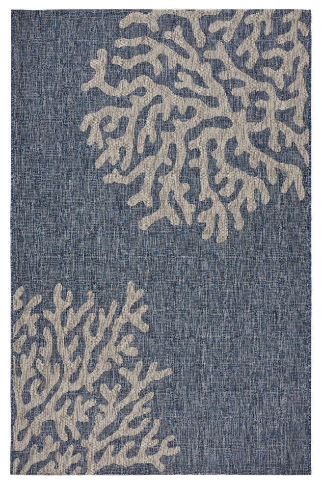 5' X 7' Blue And Gray Indoor Outdoor Area Rug