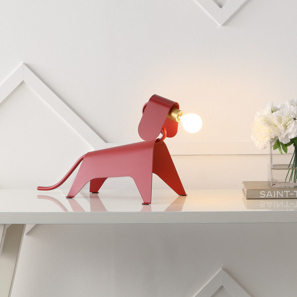 Rover 10" Modern Industrial Iron Canine LED Kids'' Lamp, Red