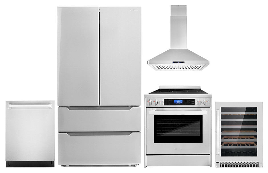 5-Piece Kitchen, 30" Freestanding Electric Range and 30" Island Range Hood