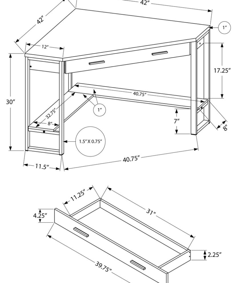 42" Black Corner Computer Desk