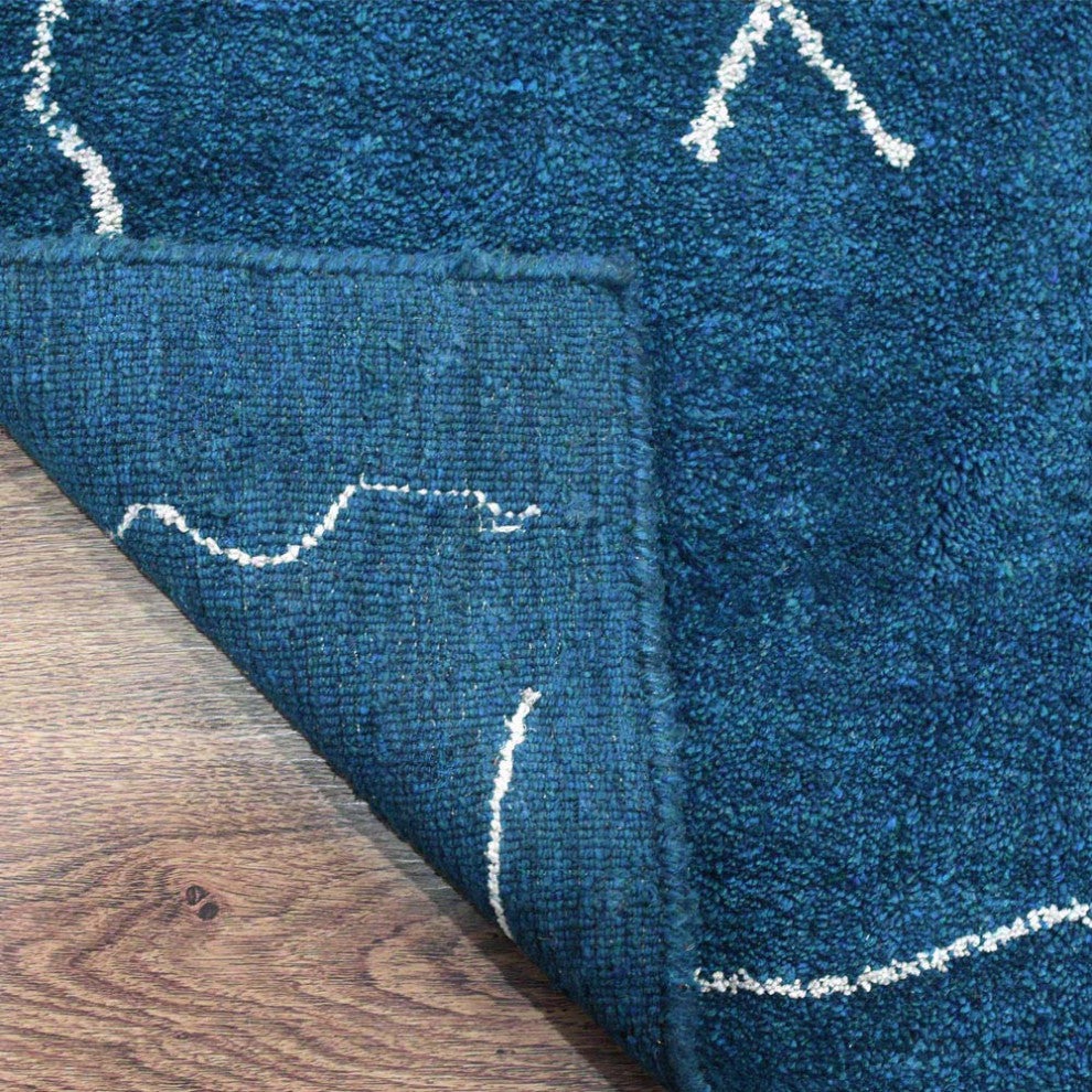 HAND KNOTTED LOOM SILK AREA RUGS-9'x12',Rectangle,Blue White,Contemporary