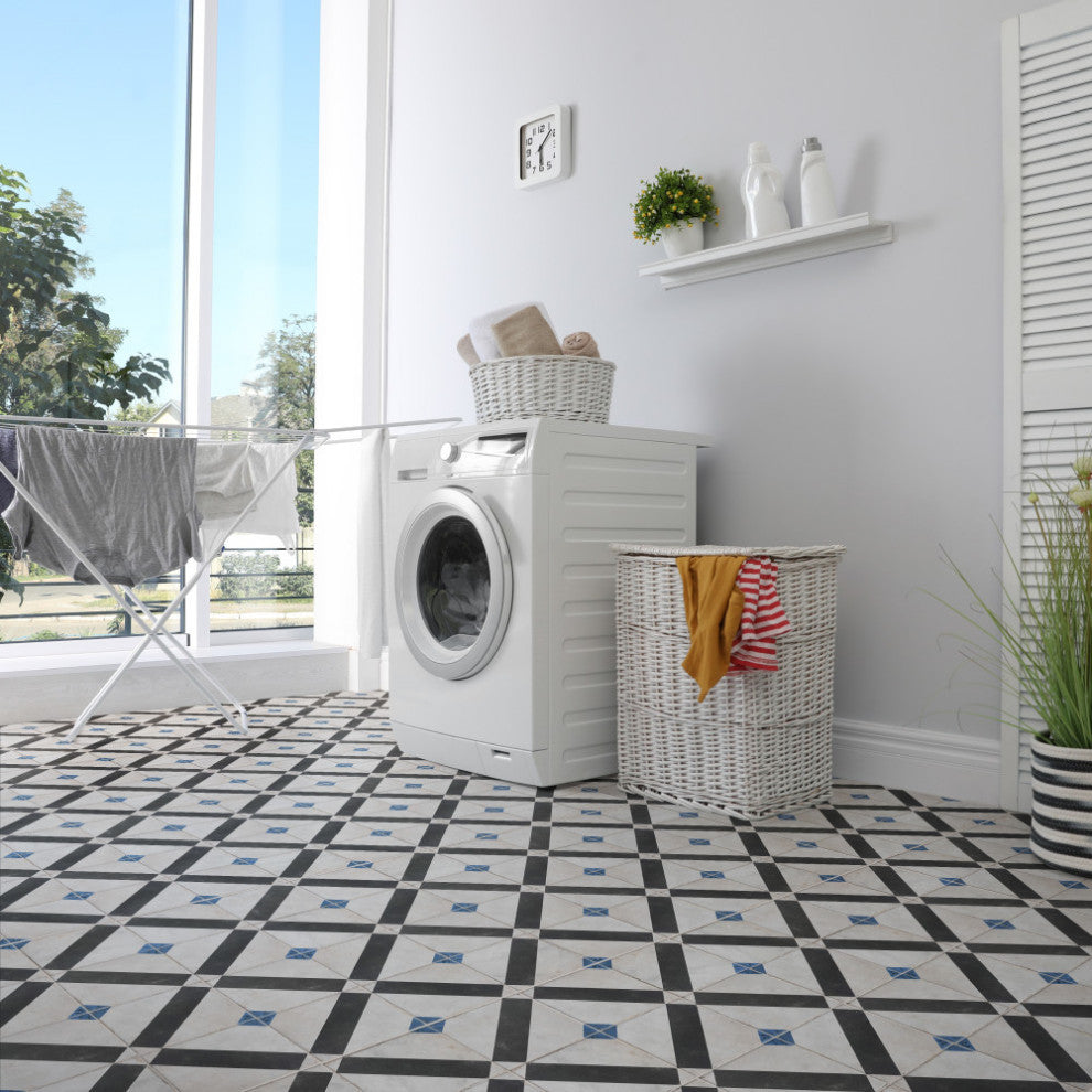 Renaissance Deco Indigo Frame Porcelain Floor and Wall Tile