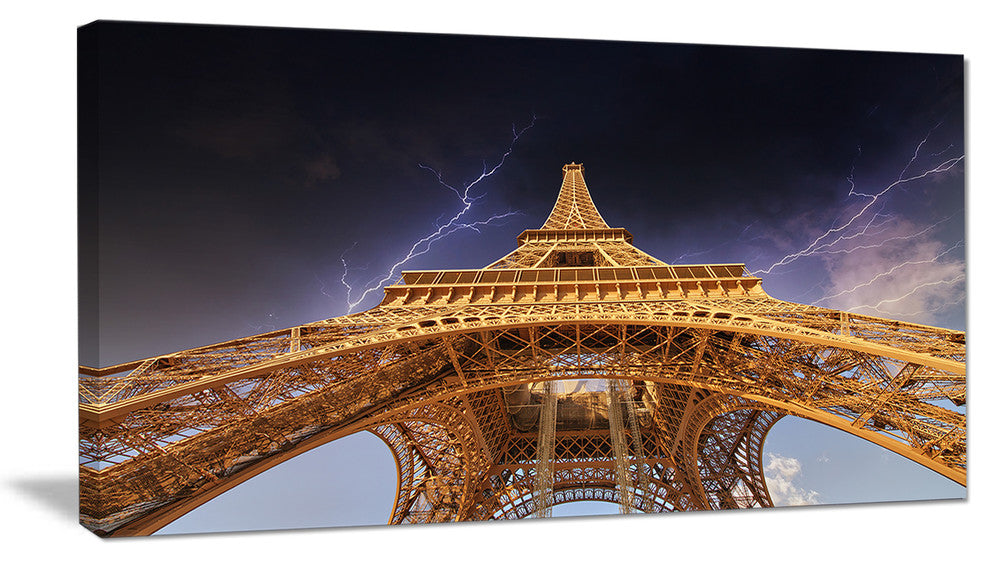 "Storm Above Paris Eiffel Tower in Paris" Cityscape Wall Art, 40"x20"