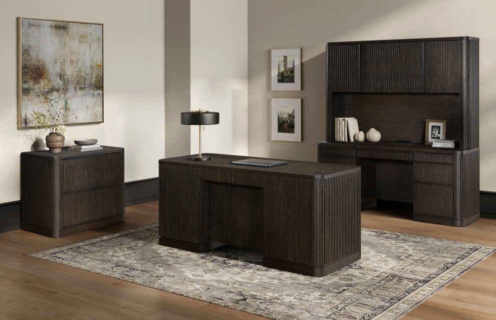 Wood Double Pedestal Desk, Executive Desk, Office Table, Brown