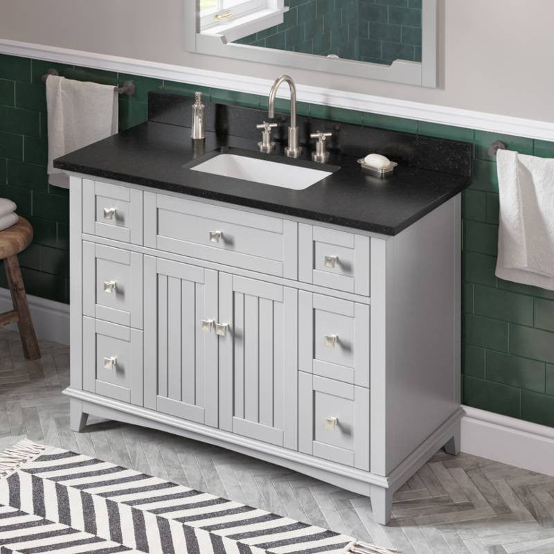 Savino Modern 48" Grey Single Sink Vanity, Black Granite Vanity Top