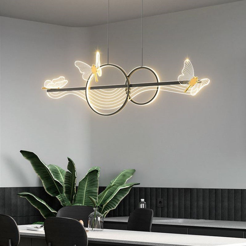 Aigle | Gold Butterfly Chandelier for Dining Room, Black, Warm Light