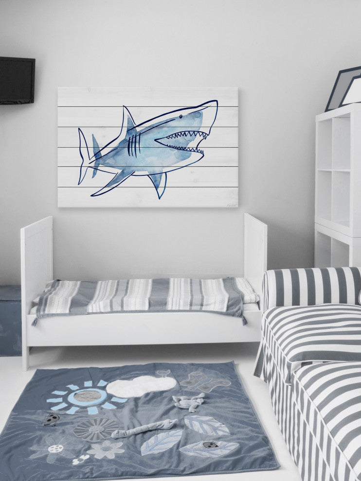 "Shark Outline" Painting Print on White Wood, 36x24