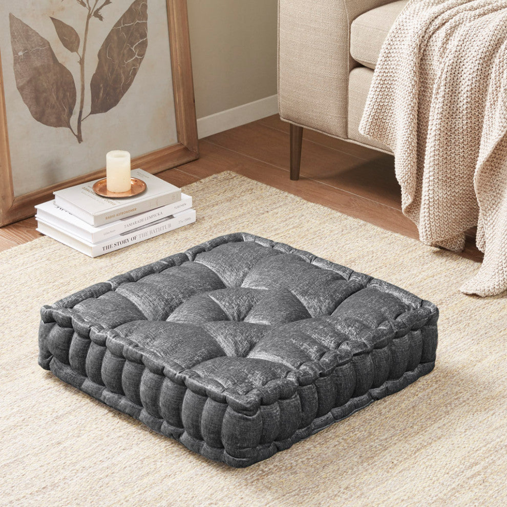 Intelligent Design Azza Square Floor Pillow Seat Cushion, Black, 20x20"