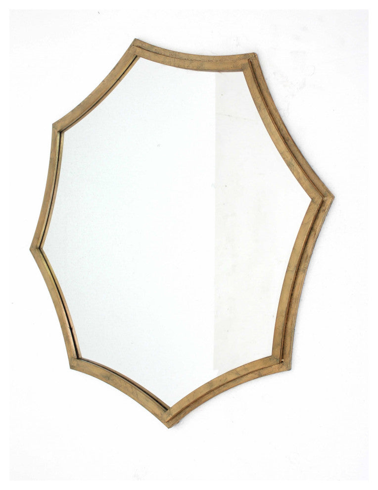 HomeRoots 33" x 33" x 1" Gold Curved Hexagon Frame Cosmetic Mirror