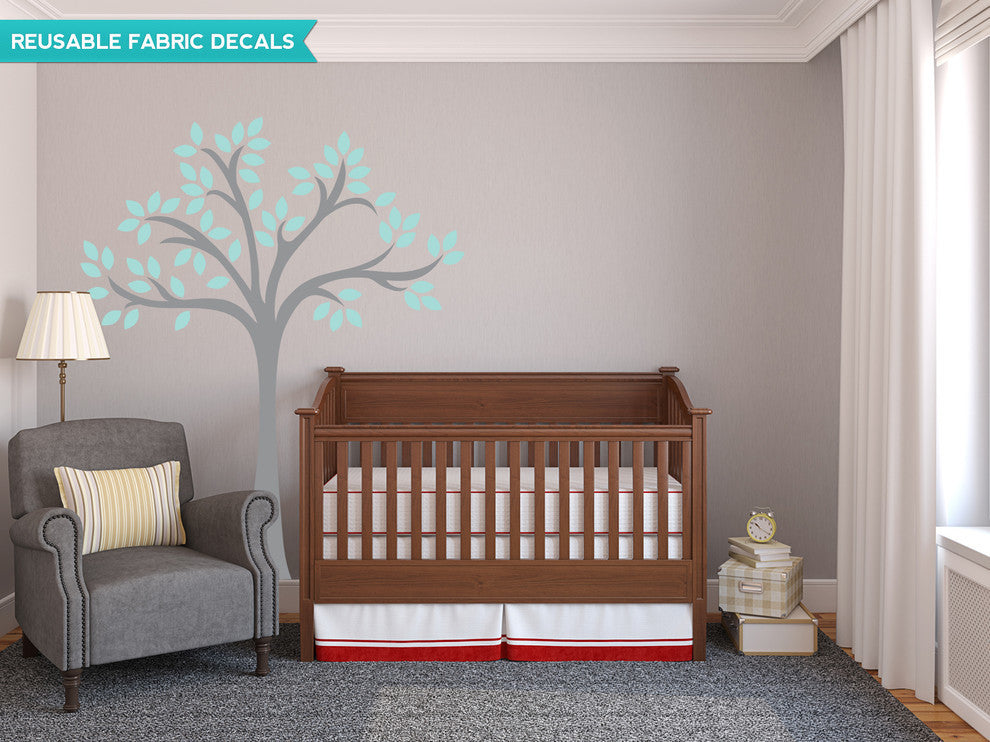 Beautiful Tree Fabric Wall Decal, Tree Wall Decor, Aqua