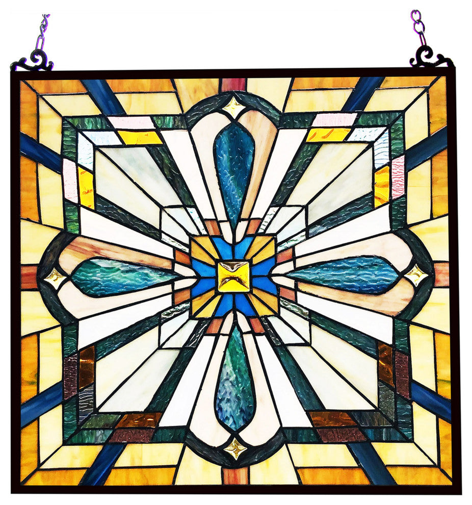 ARCHIE Tiffany-Style Mission Stained Glass Window Panel, 20"