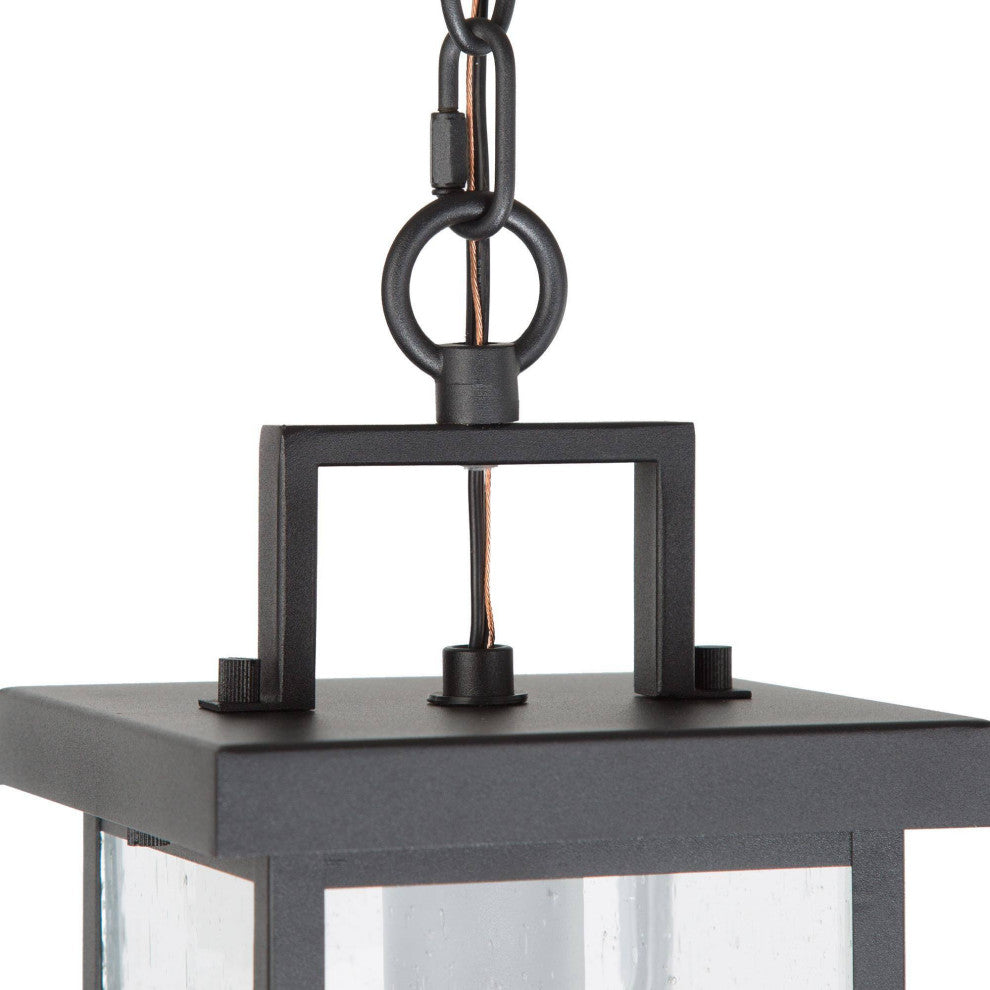LNC 1-Light Industrial Outdoor Wall Lantern with Seeded Glass Panels, Single Pendant
