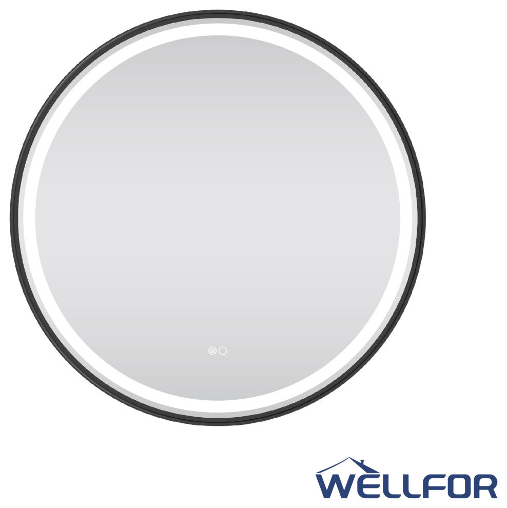 Round LED Bathroom Vanity Mirror, Defogger and Dimmer, ETL-listed, 60"x28", Matte Black