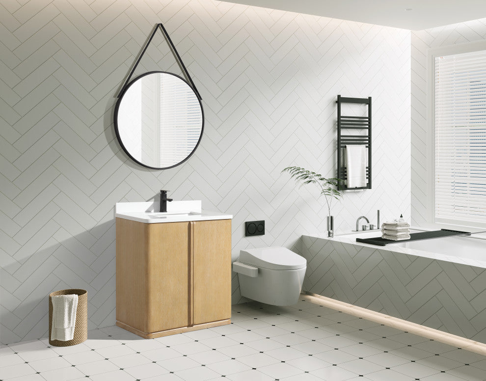 Lucas Bathroom Vanity, Washed Oak, 30", Single Sink, Freestanding