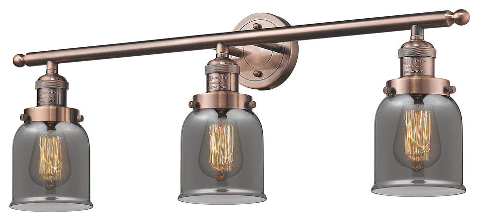 Franklin Restoration Small Bell 3 Light Bathroom Vanity Light in Antique Copper