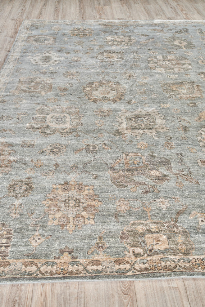 Museum Hand-Knotted Bamboo Silk and Cotton Blue/Gray Area Rug