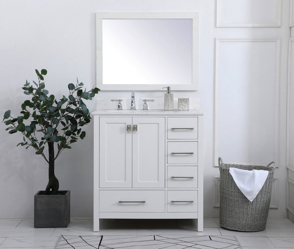 Iris 32" Single Bathroom Vanity, White With Backsplash