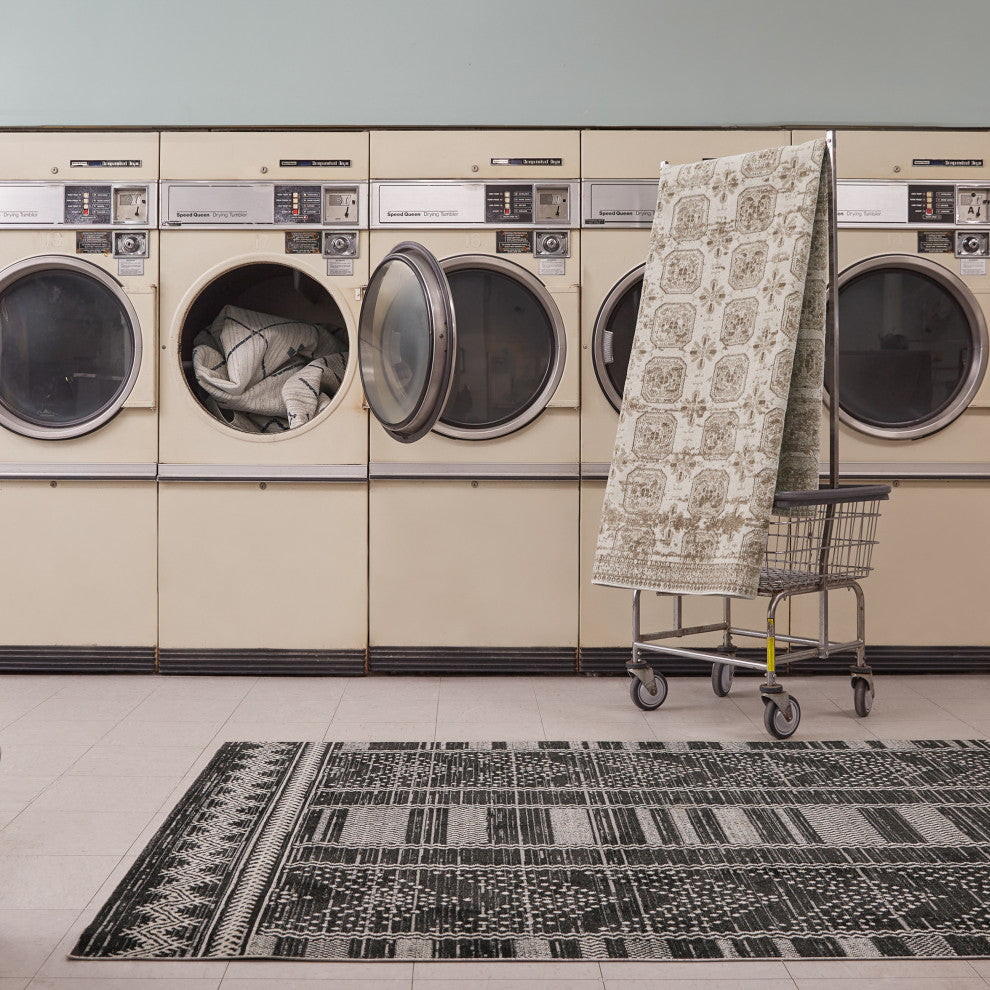 Machine Washable Vibe by Jaipur Living Kati Tribal Brown/ Cream Area Rug, 9'x12'