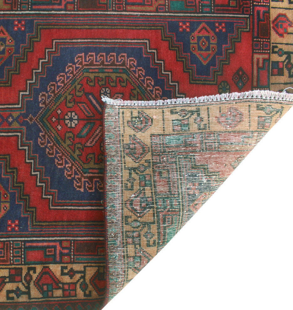 Fine Vintage Distressed Carolynn Navy/Red Runner, 3'3x10'5