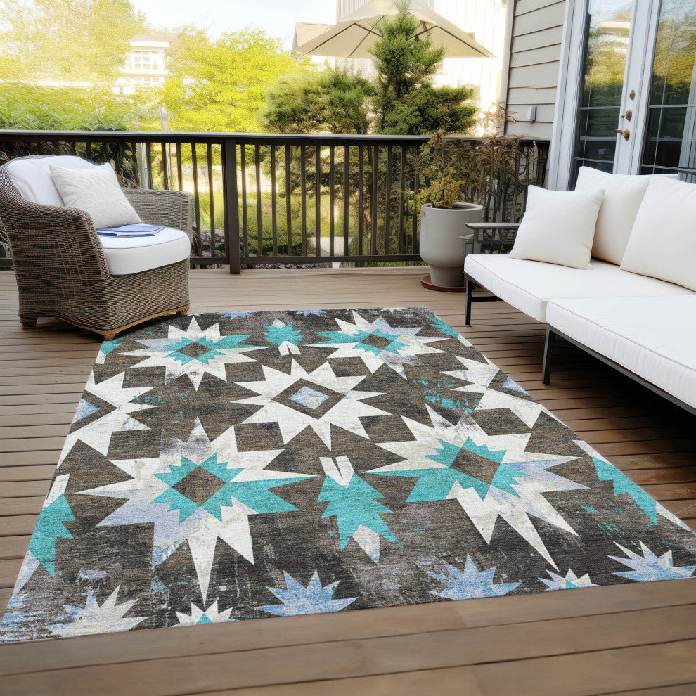 Machine Washable Indoor/Outdoor Chantille ACN1893 Brown 5' x 7'6" Rug