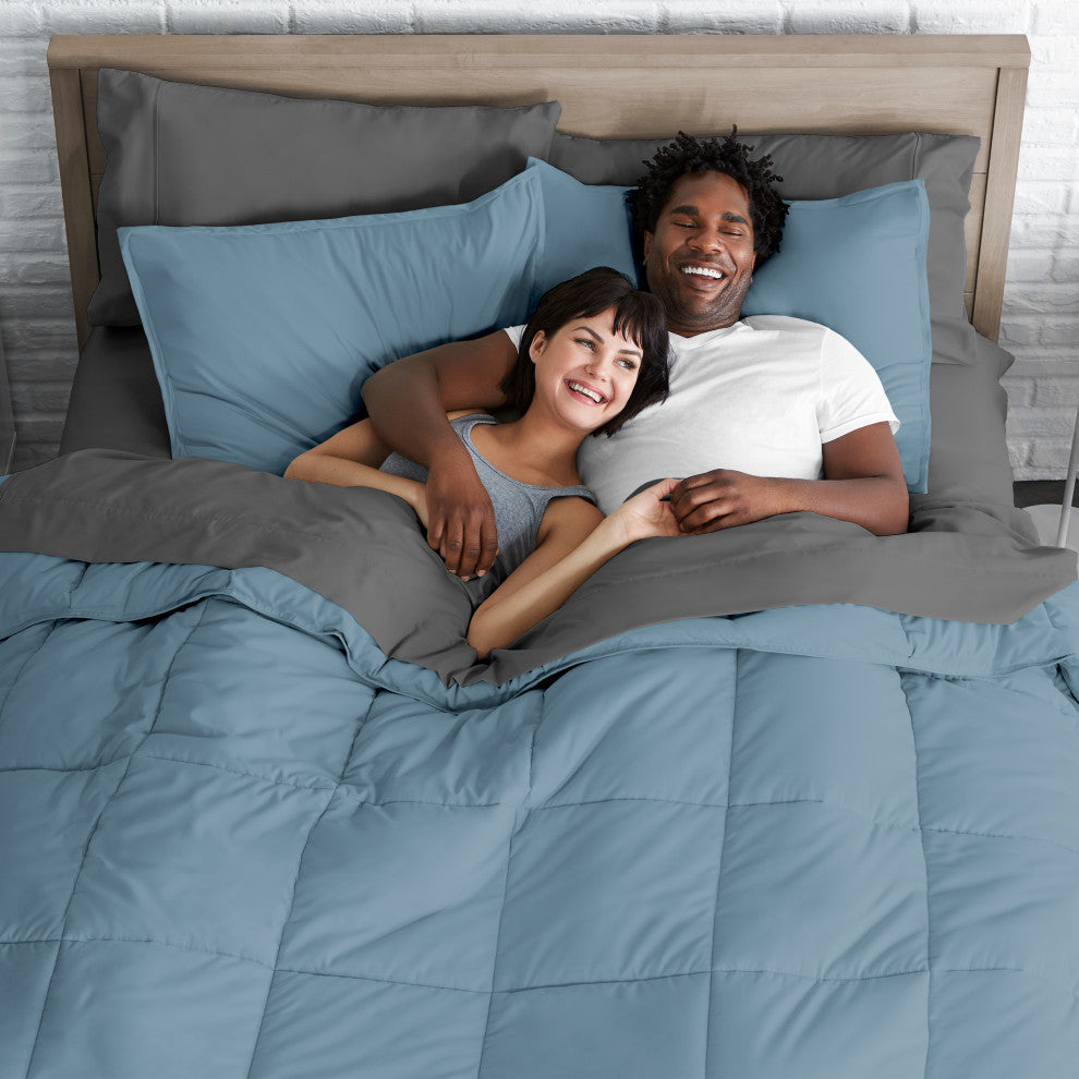 Bare Home 7-Piece Queen, King & Cal King Bed-in-a-Bag, Coronet Blue, Gray, Calif
