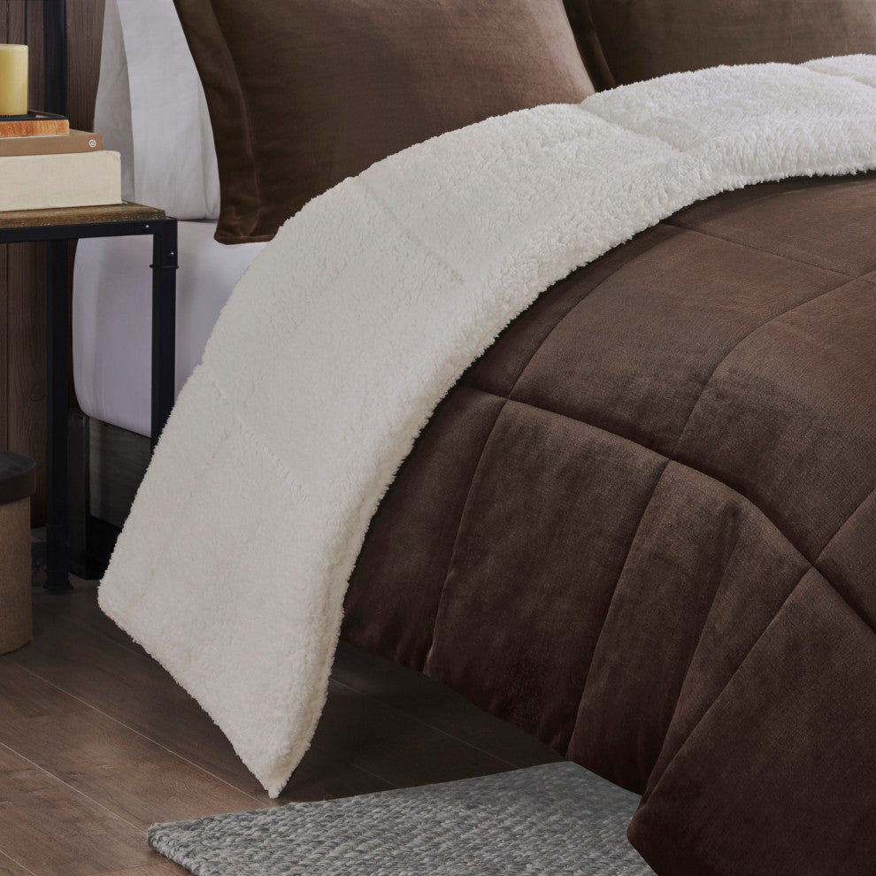 Woolrich Alton Plush to Sherpa Winter Comforter Set, Brown, King