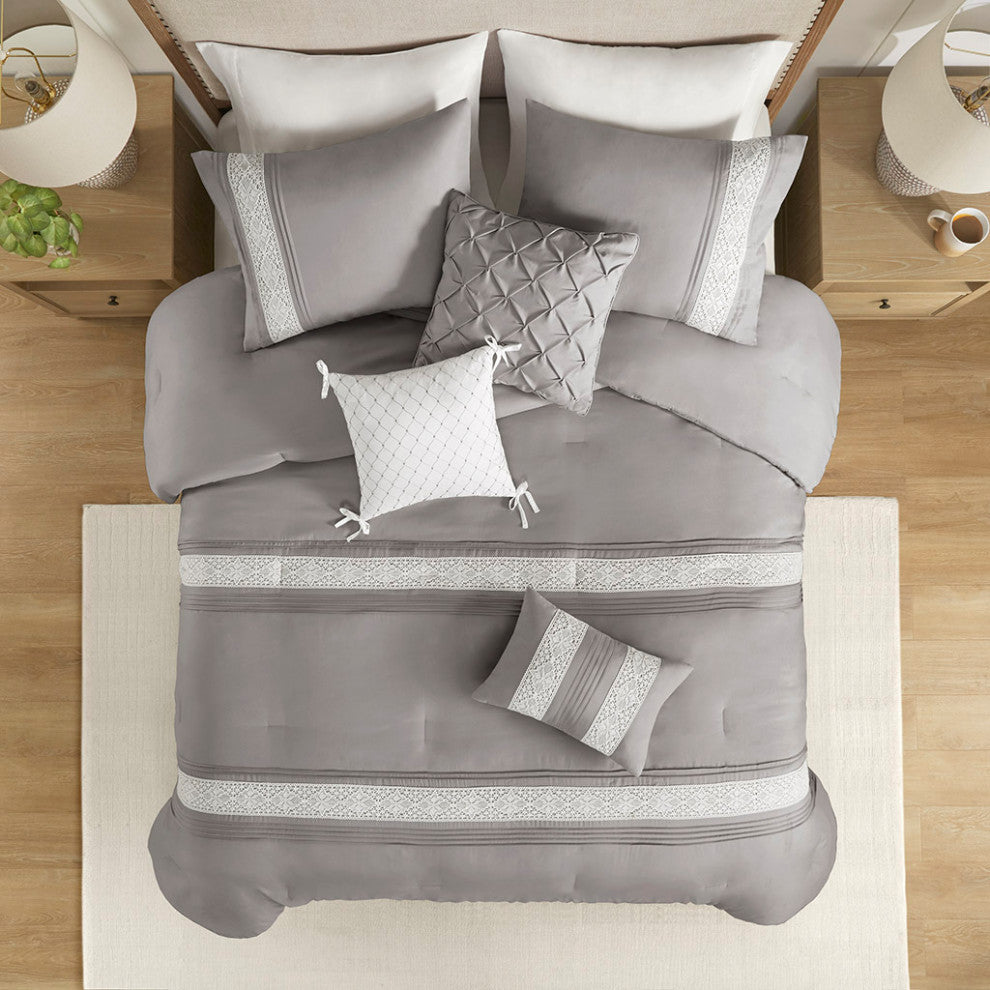Madison Park Lacey 7 Piece Lace Trim Comforter Set With Throw Pillows